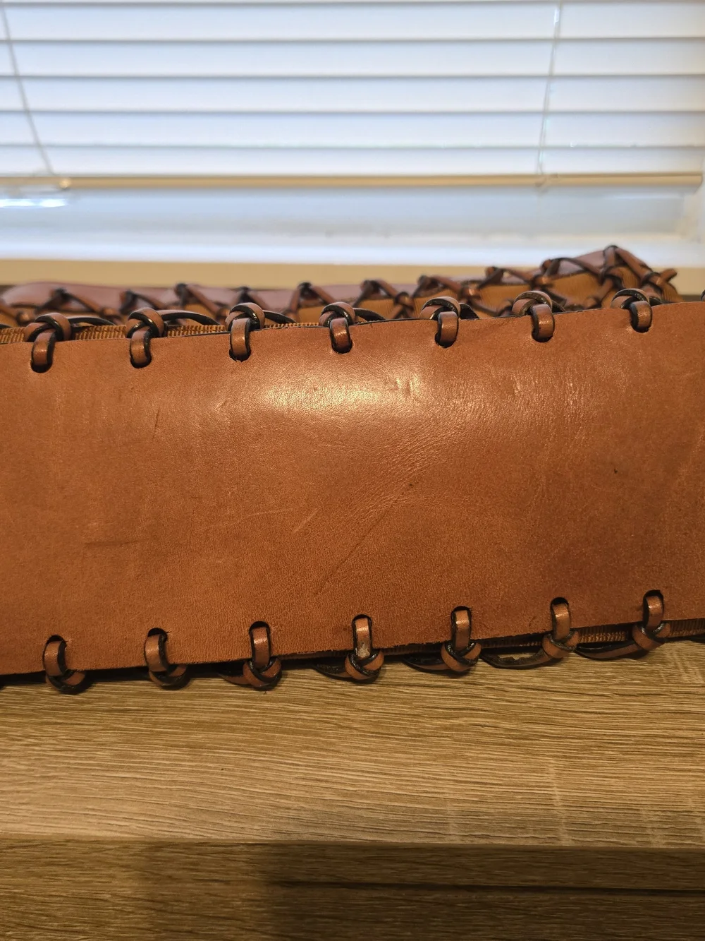 Aspects Woven Net Leather Tote Bag in Brown - Picture 8 of 10